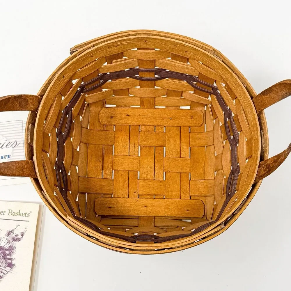 1992 Longaberger Basket Leather Handles Pansy Flower With Liner